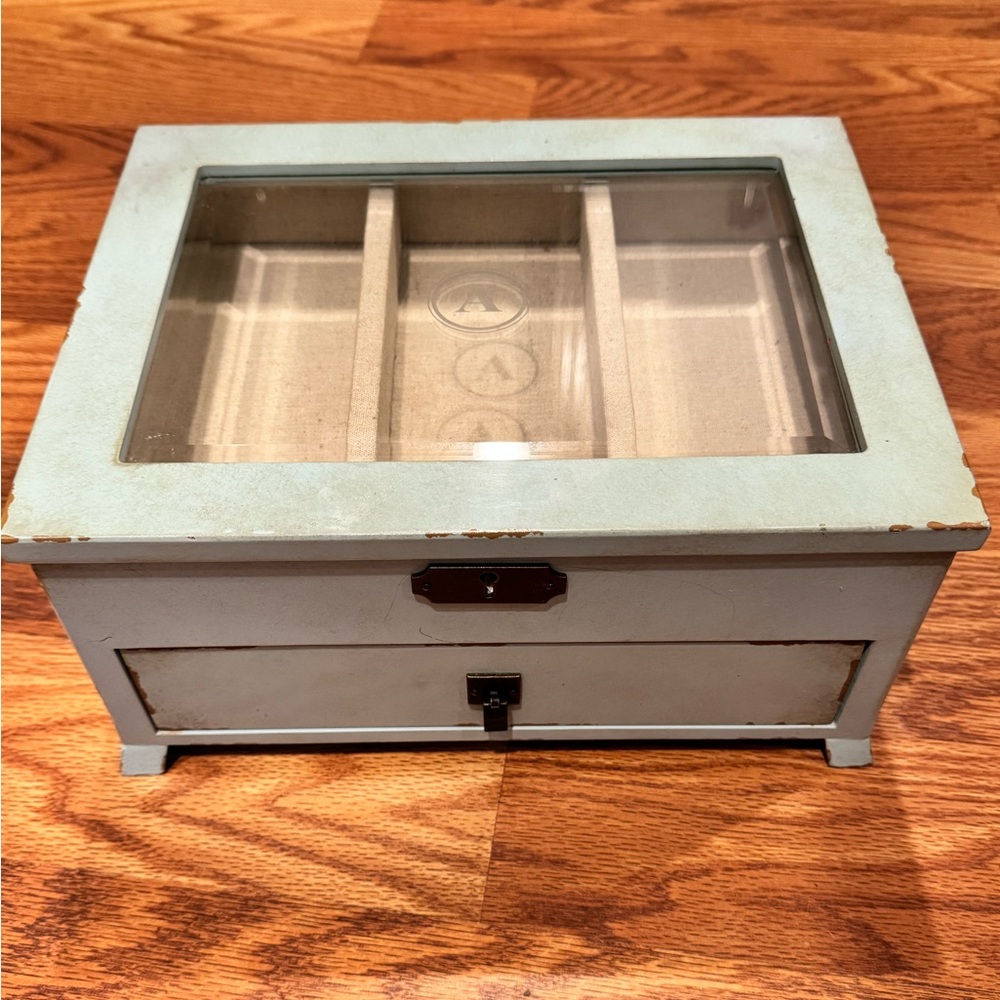 Pottery Barn Jewelry Box with Glass Top